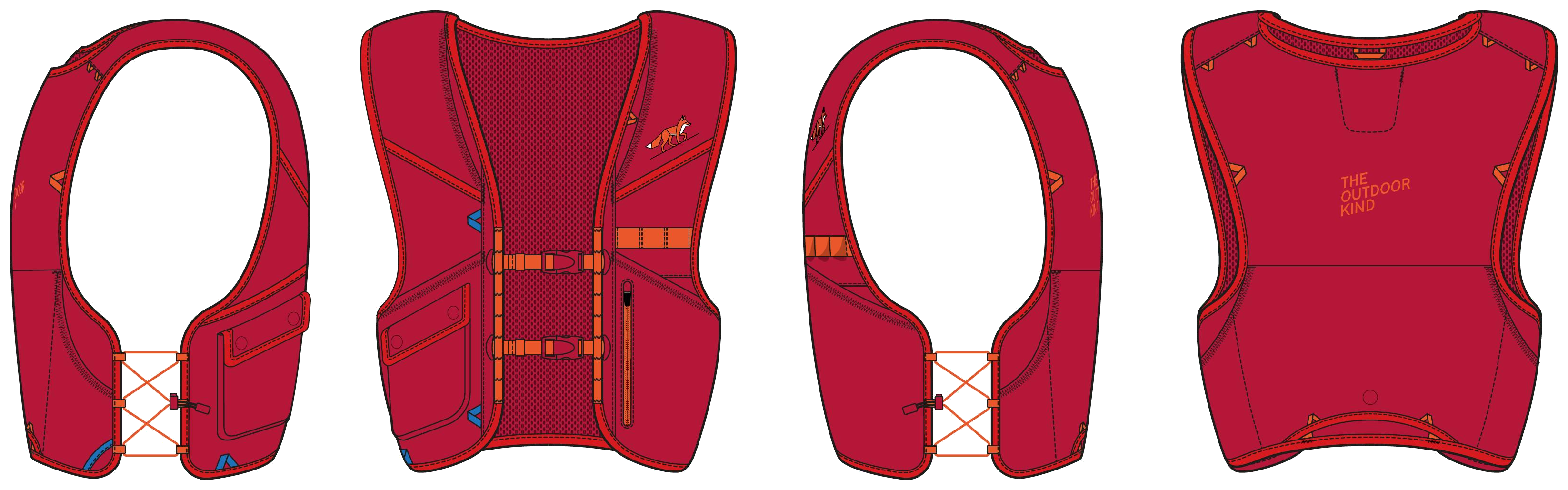 Product design — front, back, and side views